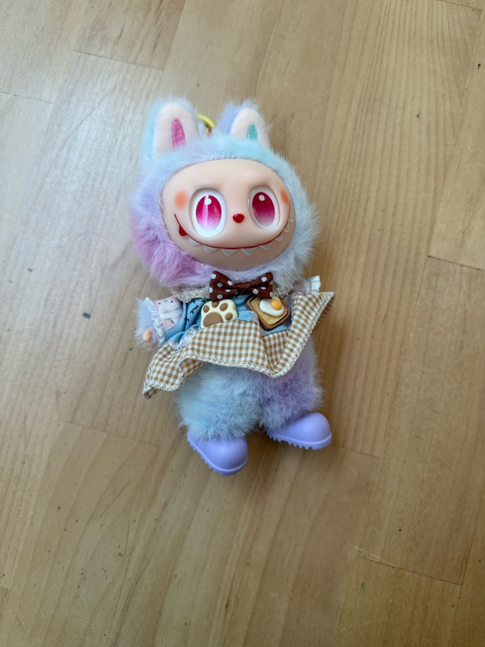Pastel Bunny Plush Labubu Keychain Charm in Lavender & Blue